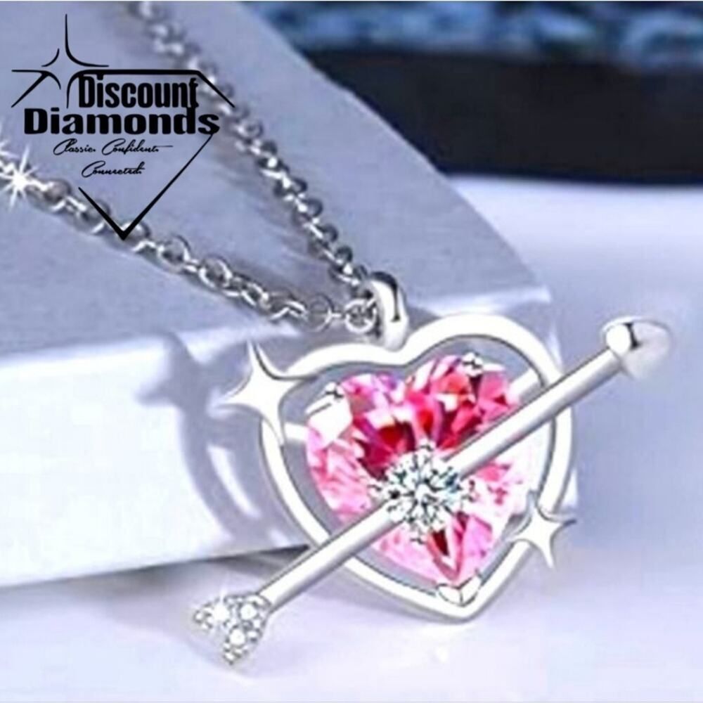 Pink Heart Shaped Topaz Pendant Necklace on Silver